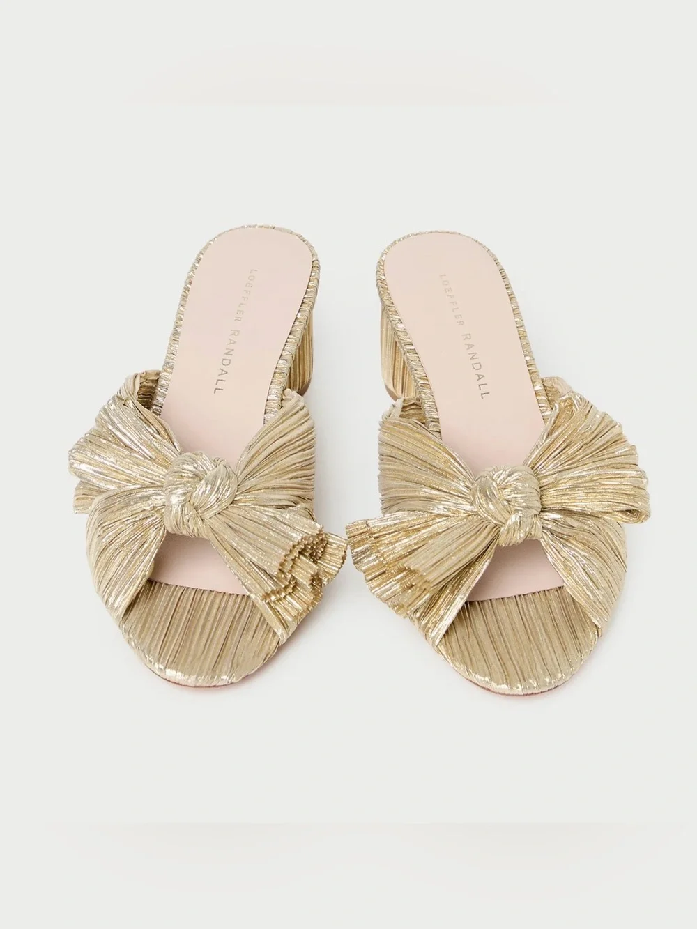 Loeffler Randall Emilia Gold Pleated Bow Heel Sz 8.5